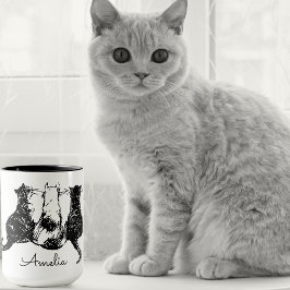 Taza Mugre de gato blanco y negro monograma