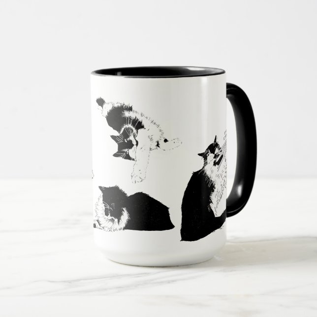 Taza Mugre de gato de Tuxedo fluffy (Anverso derecho)