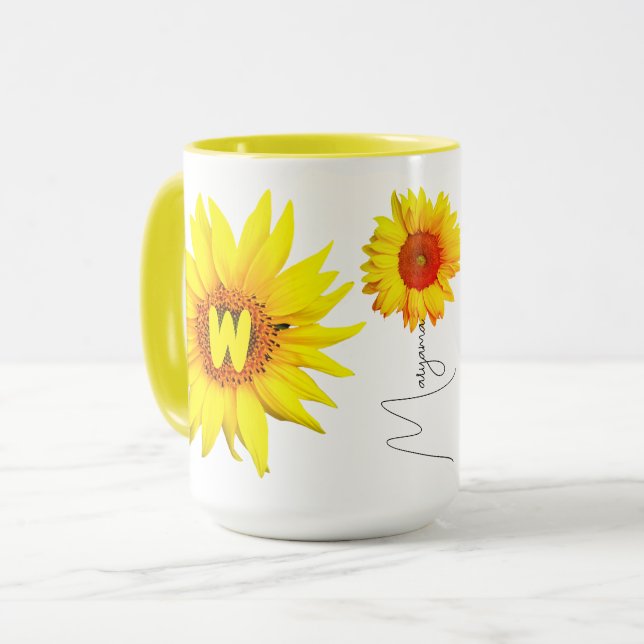Taza Mugre de girasol | Monograma y nombre personalizad (Anverso izquierdo)