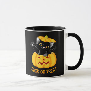 Taza Mugre de Halloween con gatito negro personalizado