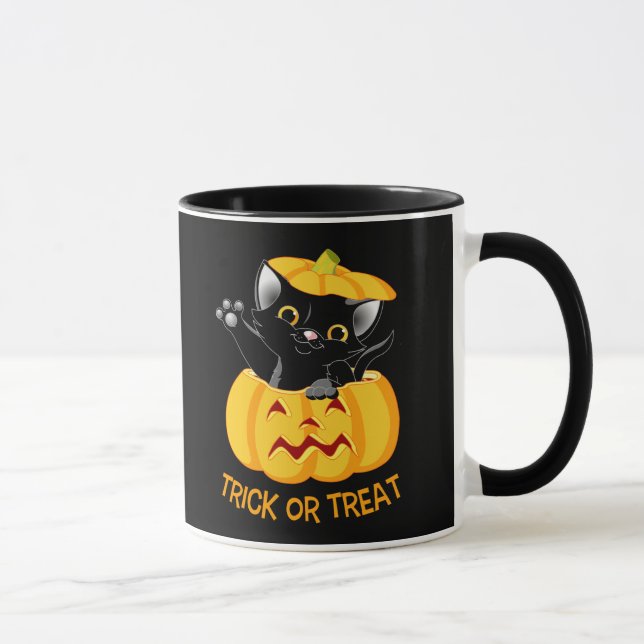 Taza Mugre de Halloween con gatito negro personalizado (Derecha)