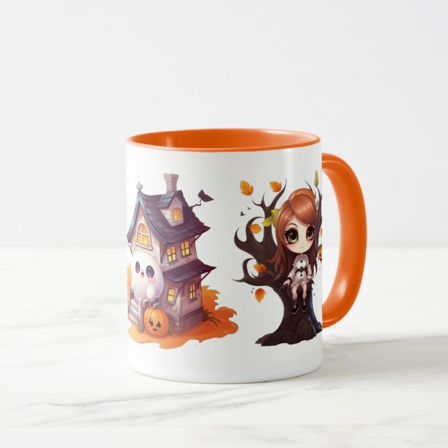 Taza Mugre de Halloween con mango de naranja (Anverso derecho)