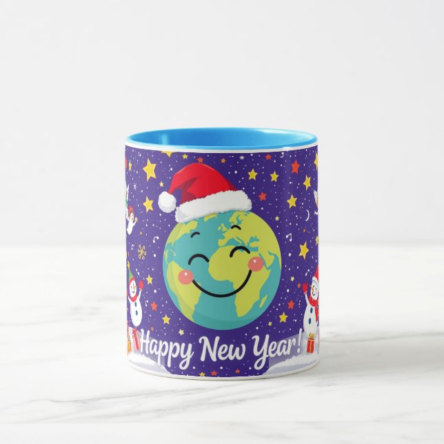 Taza Mugre de la noche azul de Año Nuevo Feliz (Centro)