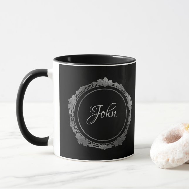Taza Mugre de negro y plata personalizada (Con donut)