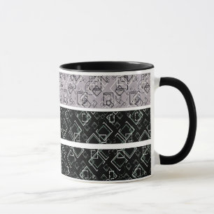 Taza Mugre de patrón retro negro y gris