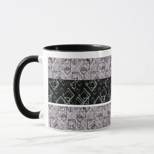 Taza Mugre de patrón retro negro y gris