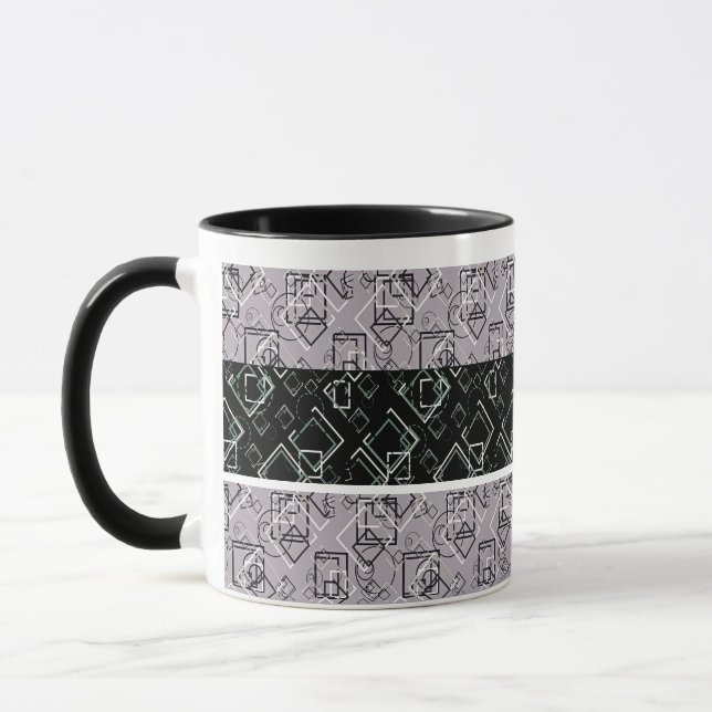 Taza Mugre de patrón retro negro y gris (Izquierda)
