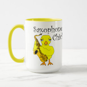 Taza Mugre de texto de pollo saxofón