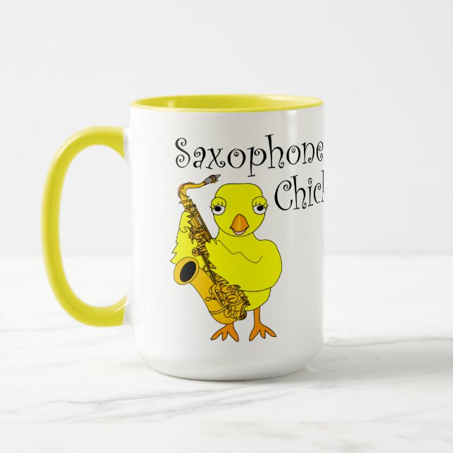 Taza Mugre de texto de pollo saxofón (Izquierda)