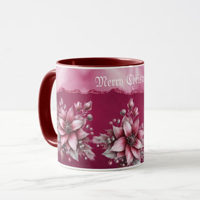Taza Mugre de vacaciones con flores rosadas (Anverso izquierdo)