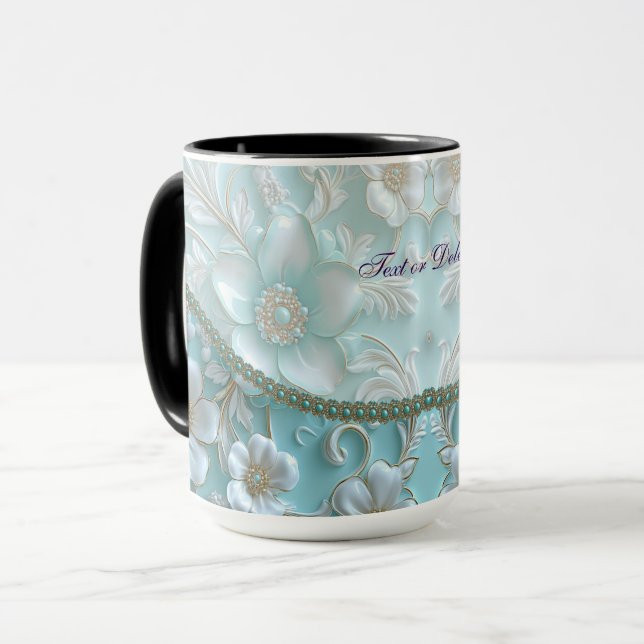 Taza Mugre floral blanca verde azulada (Anverso izquierdo)