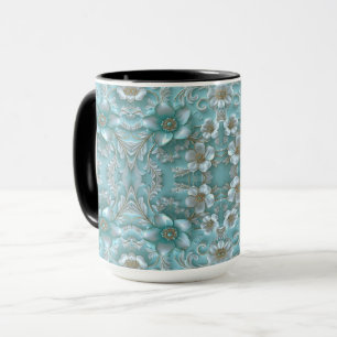 Taza Mugre floral blanca verde azulada