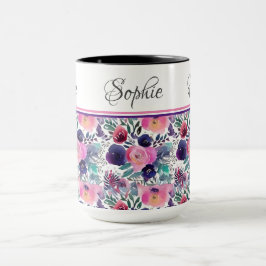 Taza Mugre floral rosa morado