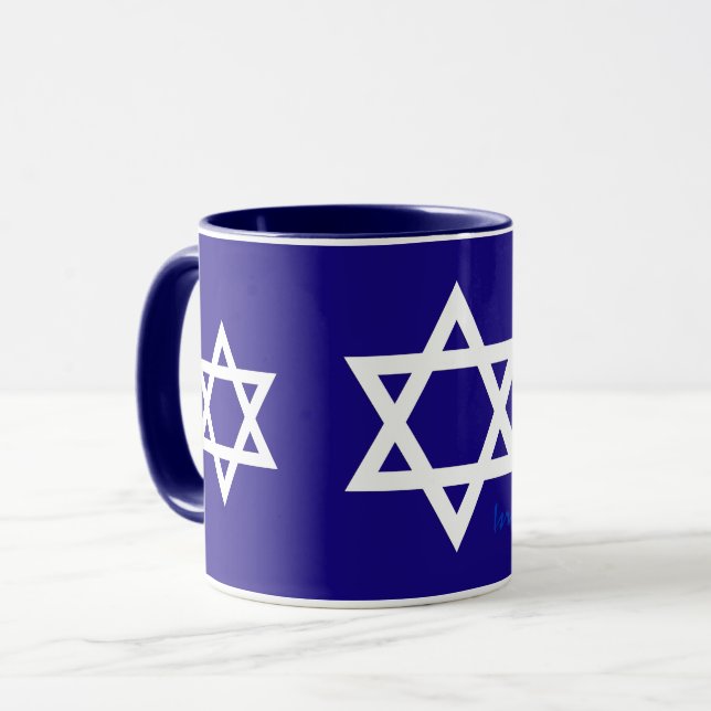 Taza Mugre patriota de Israel azul, bandera israelí, es (Anverso izquierdo)