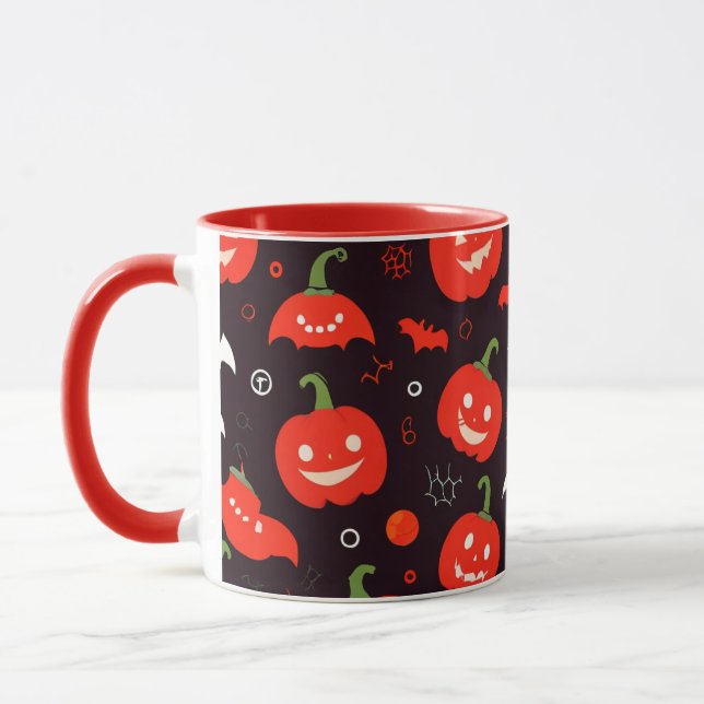 Taza ¡Mugre roja de Halloween con fantasmas y calabazas (Izquierda)
