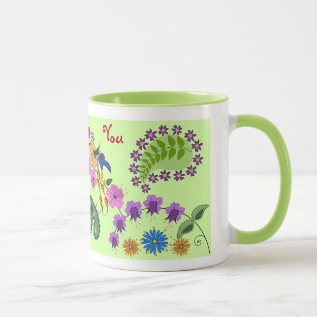 Taza Mugre romántica con aves amorosas y personalizado  (Derecha)