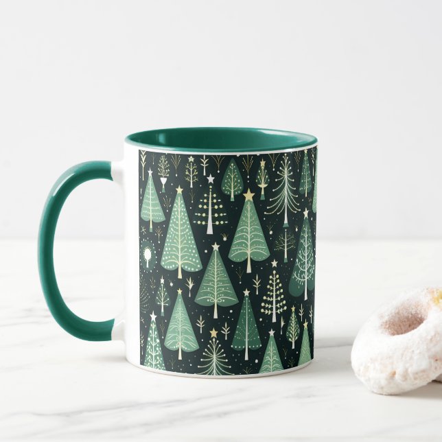 Taza Mugre verde del patrón del árbol de Navidad (Con donut)