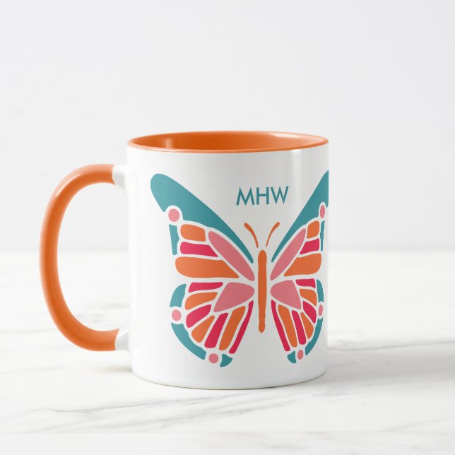 Taza Mugs en monograma de personalizado de mariposa est (Izquierda)