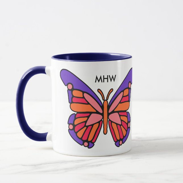 Taza Mugs en monograma de personalizado de mariposa est (Izquierda)