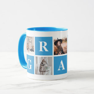 Taza Mugs personalizados de Collage de fotos azul para