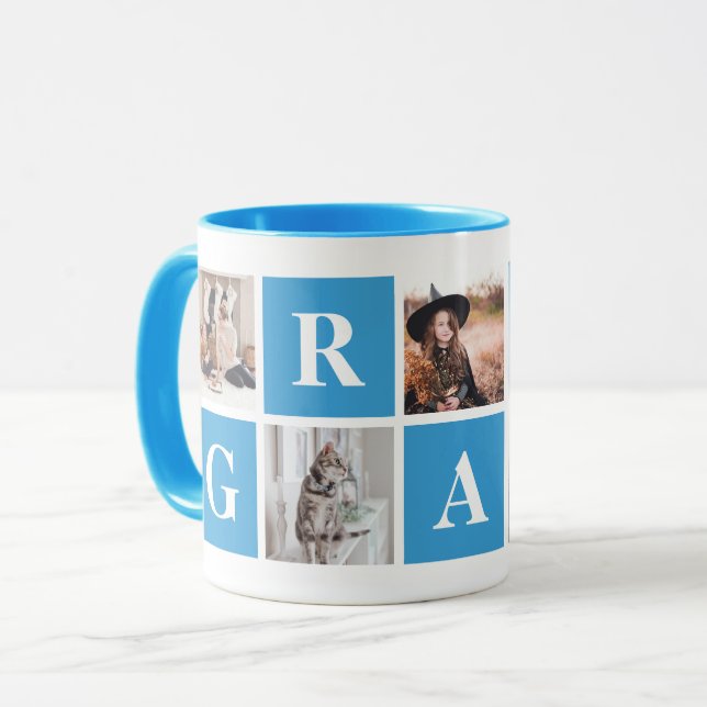 Taza Mugs personalizados de Collage de fotos azul para  (Anverso izquierdo)