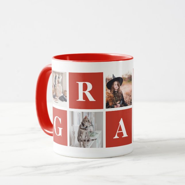 Taza Mugs personalizados de Collage de fotos rojo para  (Anverso izquierdo)