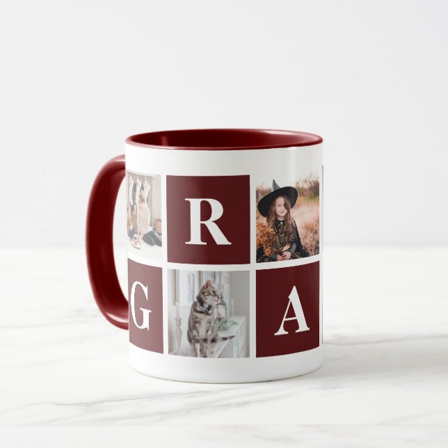 Taza Mugs personalizados de Collage de fotos rojo para  (Anverso izquierdo)