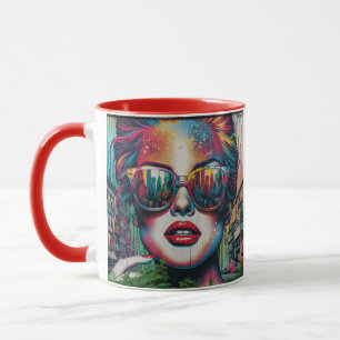 Taza Mujer abstracta con gafas de sol Arte Ai Personali