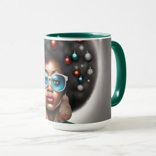 Taza Mujer afro elegante y bizarra ambiente de vacacion