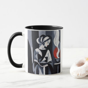 Taza Mujer Art Déco en blanco y negro