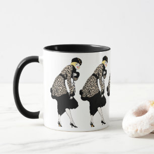 Taza Mujer Art Déco Vintage con Chaqueta de Estampado d