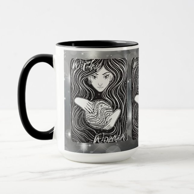 Taza Mujer Brujera Artista Negro y Blanco (Izquierda)