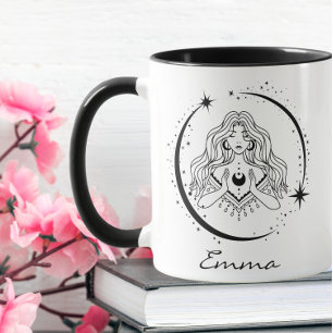 Taza Mujer celeste, estrellas de la luna, boho, astrono