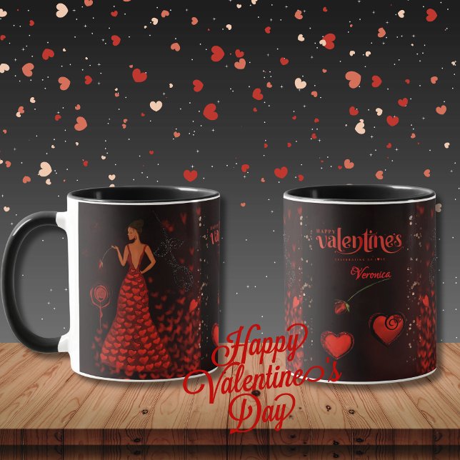 Taza Mujer con vestido rojo San Valentín (Woman in Red Dress Valentine's Mug)