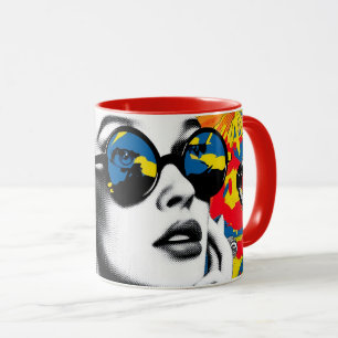 Taza Mujer de arte pop con gafas de sol