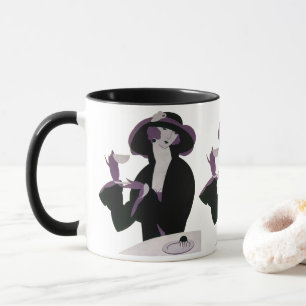 Taza Mujer de estilo Art Déco, té de la tarde y tarta