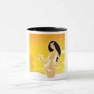 Taza Mujer de playa en verano Atardecer tropical