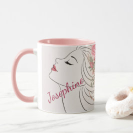 Taza Mujer elegante con flores de rosa rosa personaliza