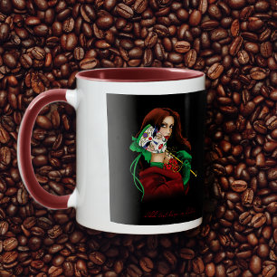 Taza Mujer Elegante Máscara Veneciana Rojo Verde