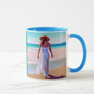 Taza Mujer en blanco en la playa