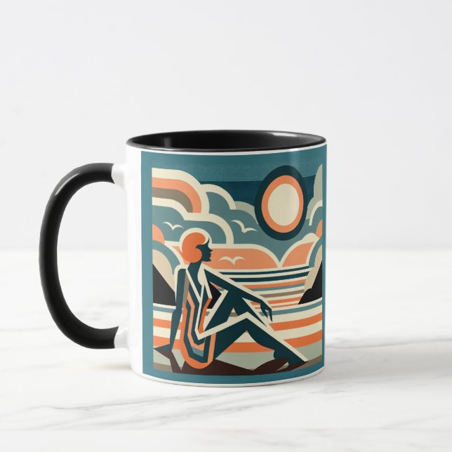 Taza Mujer en la playa con diseño Art Deco Sunset (Izquierda)