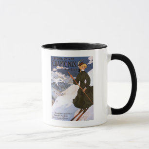 Taza Mujer en Poster de esquí verde