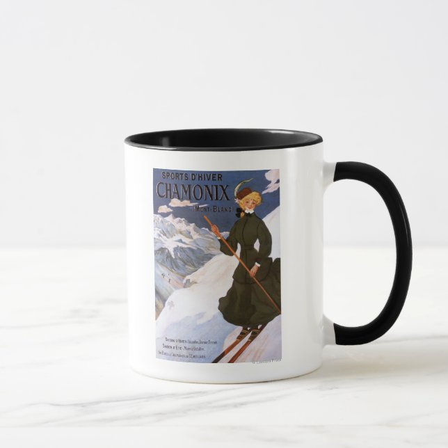 Taza Mujer en Poster de esquí verde (Derecha)