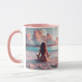 Taza Mujer hermosa meditando en Beach Blank