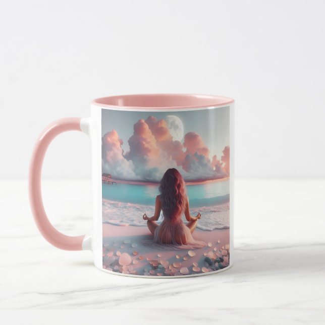Taza Mujer hermosa meditando en Beach Blank (Izquierda)