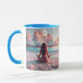 Taza Mujer hermosa meditando en Beach Blank
