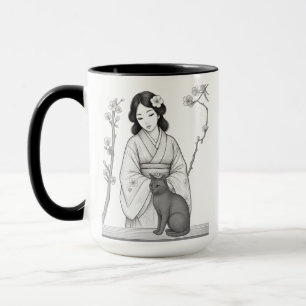 Taza Mujer Japonesa con Gato Negro