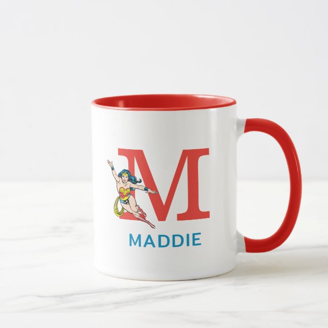Taza Mujer Maravilla Volando | Añadir su monograma y no (Derecha)