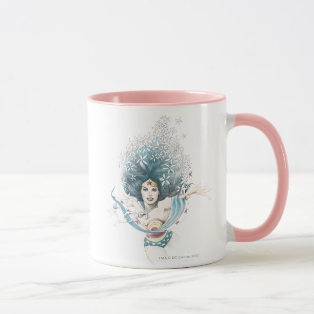 Taza Mujer Maravilla y flores (Derecha)