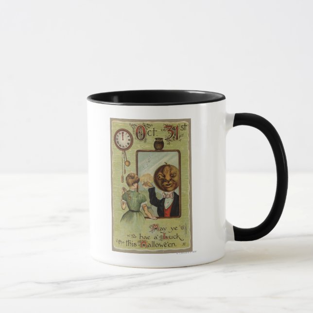 Taza Mujer mirando al hombre de calabaza en el espejo (Derecha)